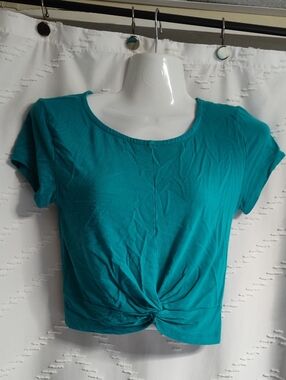 Essentials Teal Knot-Front Crop Tee
